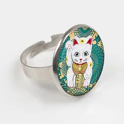 GDRGYB 2019 Манеки Неко Чирок кольцо в форме кота. Lucky cat символы кольцо с изображением знака доллара. Lucky cat украшения с символами, стекло cobachon