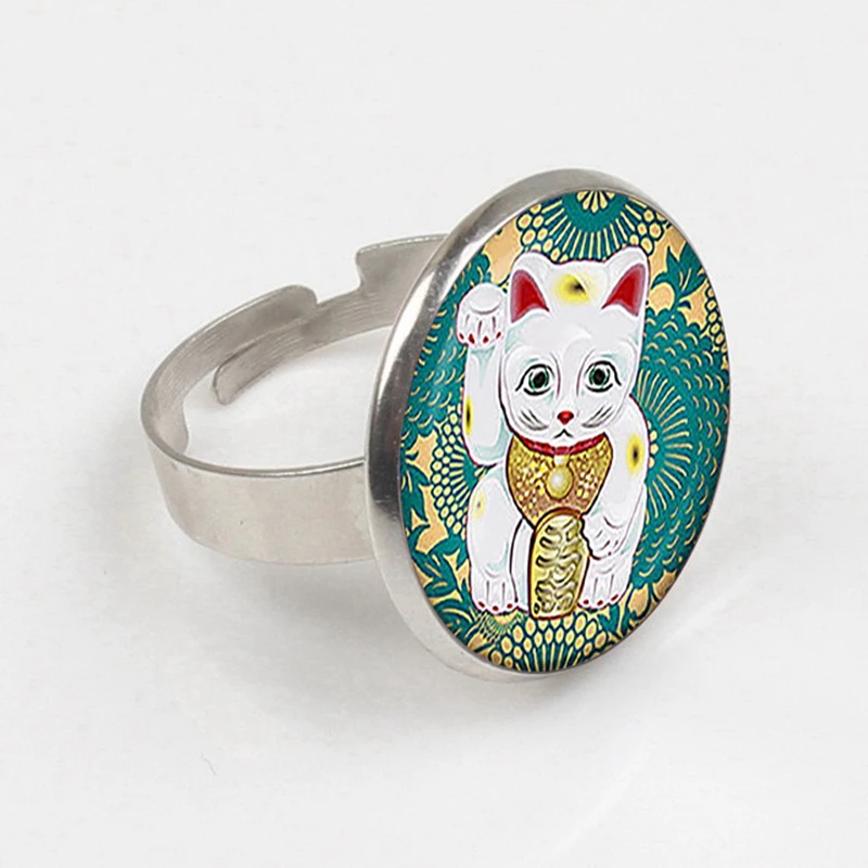 GDRGYB 2019 кольцо для котов Maneki Neko Teal Lucky. Lucky cat с изображением знака доллара.