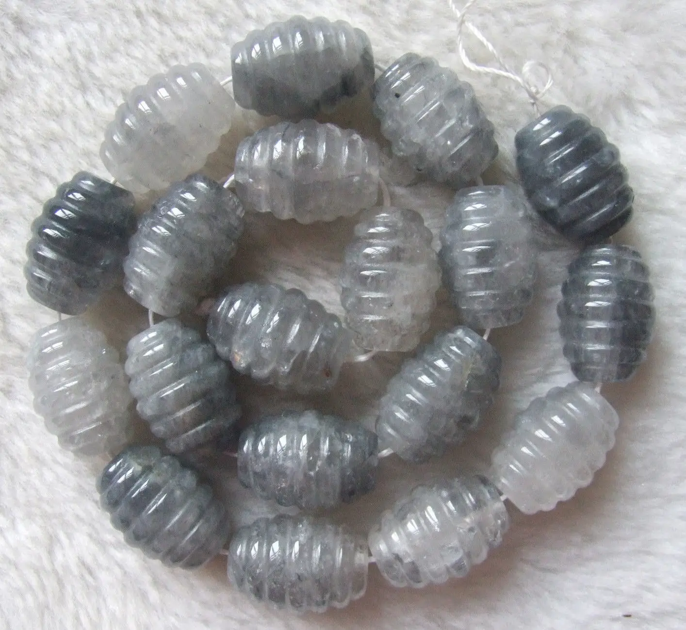 

15x20mm Natural Cloud Quartz Carved Drum Loose Beads 15.5Inch