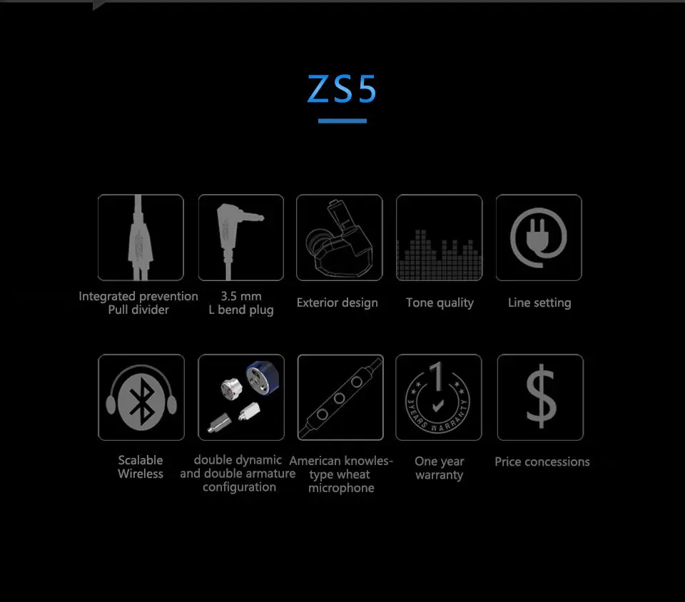 KZ ZS5 наушники динамические наушники-вкладыши HIFI наушники спортивные наушники для мобильного телефона KZ ZS10 PRO AS10 AS16 Xiaomi samsung