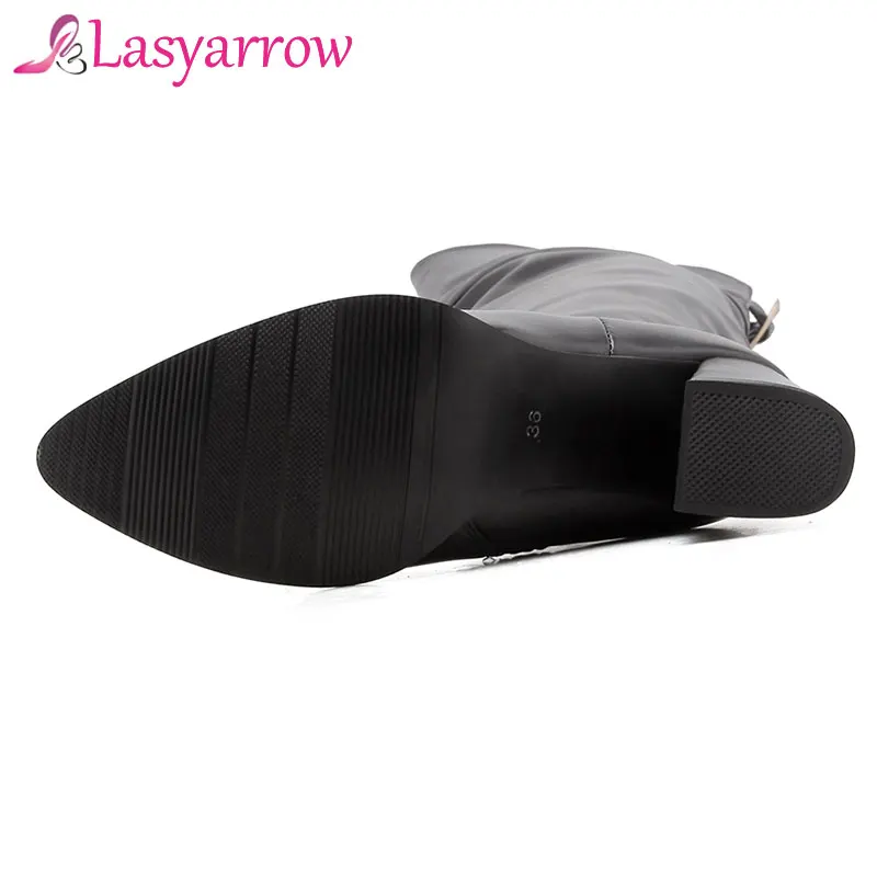 Сапоги Lasyarrow женские на молнии рыцарские высокие сапоги массивном каблуке