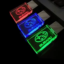 New Creative glass LED light for SUBARU Car Logo 4GB 8GB 16GB 32GB 64gb USB Flash drive pen drive usb 2.0 Memory Drive Stick