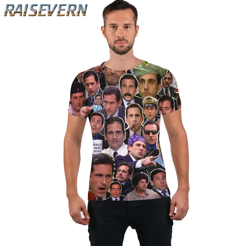 

RAISEVERN Harajuku T-shirts Men Cool Print 3d Many Faces Of Michael Scott Tshirt Short Sleeved Breathable Summer Outfits Tops