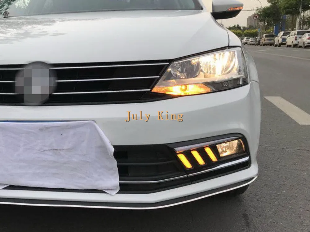 July King светодиодный чехол для дневных ходовых огней для Volkswagen Jetta MK7 Sagitar-18, СВЕТОДИОДНЫЙ DRL+ желтый светильник указателей поворота