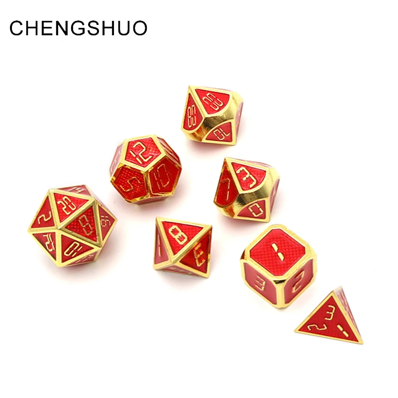 

Chengshuo rpg dice sets dnd metal polyhedral dungeons and dragons d20 6 8 10 12 table game Zinc alloy red dices digital pattern