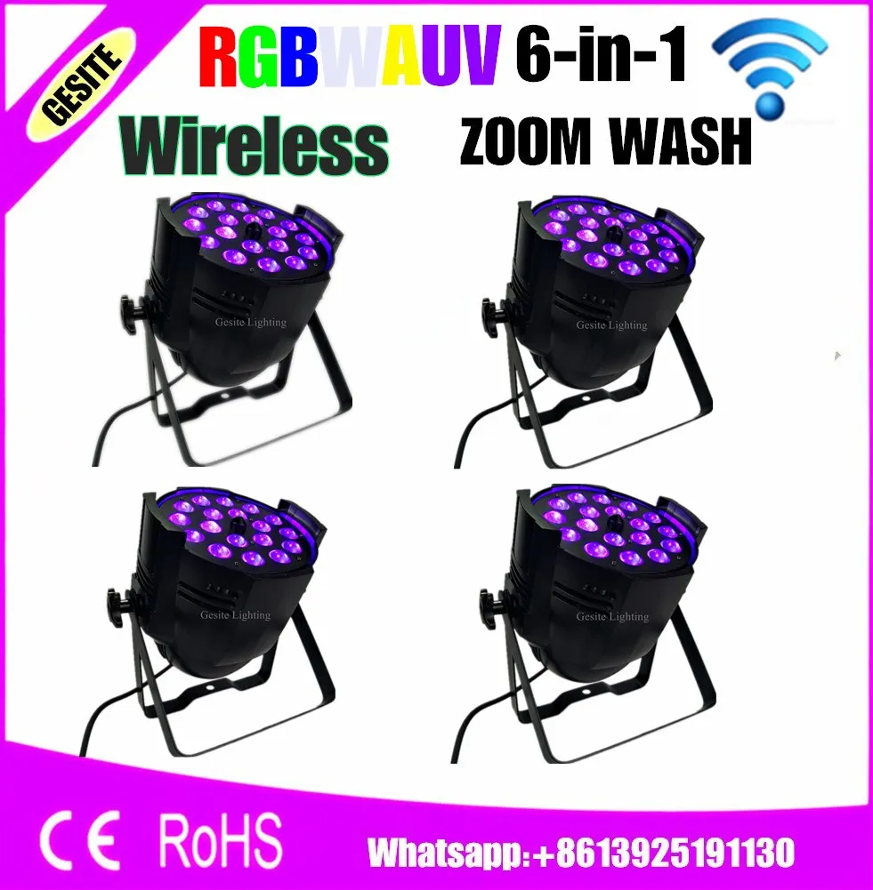 4 шт./лот Беспроводное управление 18x18 Вт RGBWA UV 6 в 1 светодиодный зум Par Light DMX