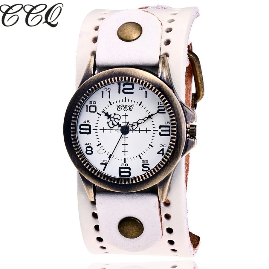 Лидер продаж CCQ Винтаж корова кожаный браслет смотреть Для женщин наручные часы Повседневное Роскошные Кварцевые часы Relogio Feminino Прямая - Цвет: C