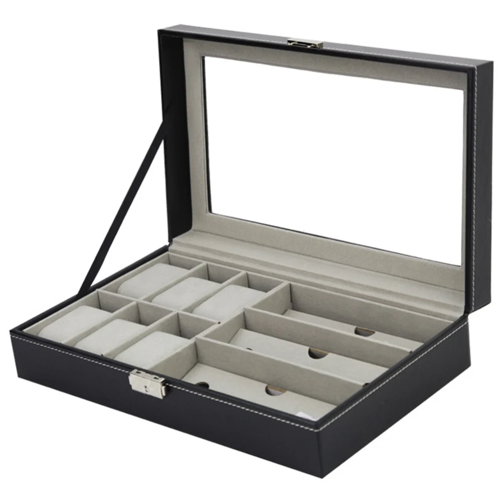 

33*20*8cm 9 Slot Fashion Glasses Storage Box Display Lot Pu Leather Display Sun Glasses Eyewear Watch Organizer Storage Boxs