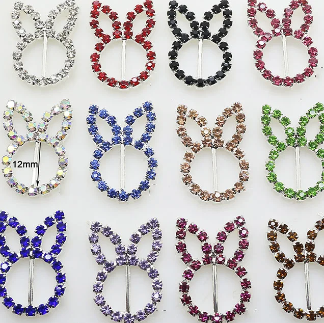 Hot 10pcs/lot28*20MM Rabbit Ears Colored Rhinestone Button Clothing With Decorative DIY Craft Decorative Buttons