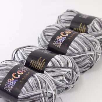 

Multi Color 4Skeinsx50g Soft Cotton Wool DIY Socks Scarf Knitwear Wrap Kraft yarn Gray-black 2075-07