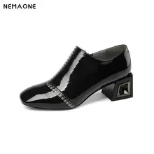 NEMAONE black khaki ladies spring autumn pumps zipper elegant women genuine leather high heels shoes large size 34-43