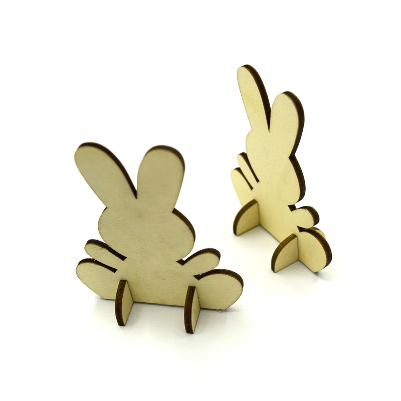 

3 pcs Easter Rabbit Pieces DIY Lovely Wooden 3D Creative Home Decor Bunny Ornament Embellishments Cutouts Craft