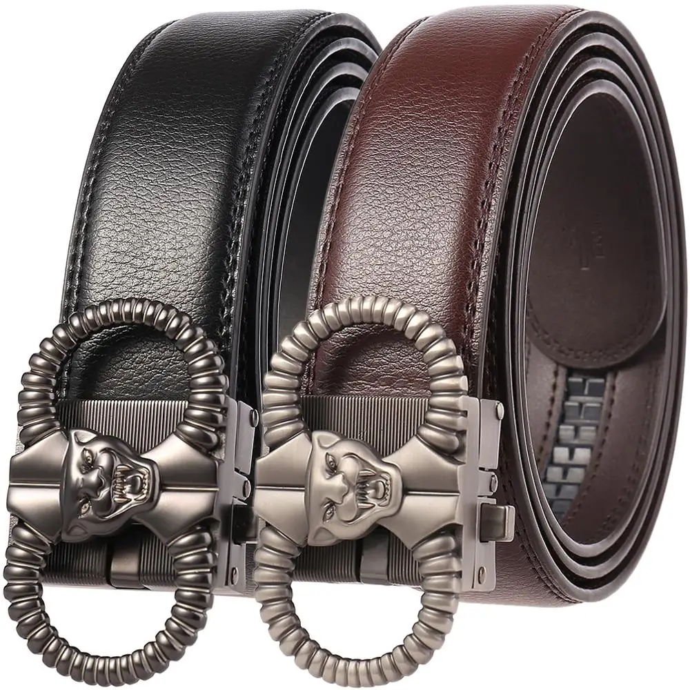 

2019 Famous Business Cow Leather Belts Fashion Leopard Head Automatic Buckle Popular Men Belt Top Sale Designer Mens Belt