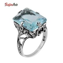 Szjinao Виктория стиль восстановление древних способов моды Ювелирные изделия Аквамарин кольцо 925 стерлингового серебра кольца для женщин