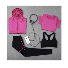 Новые спортивные костюмы куртки на молнии+ брюки+ футболки+ спортивный бюстгальтер 4 шт. Набор для йоги Спортивная Плюс размеры Фитнес спортивная одежда