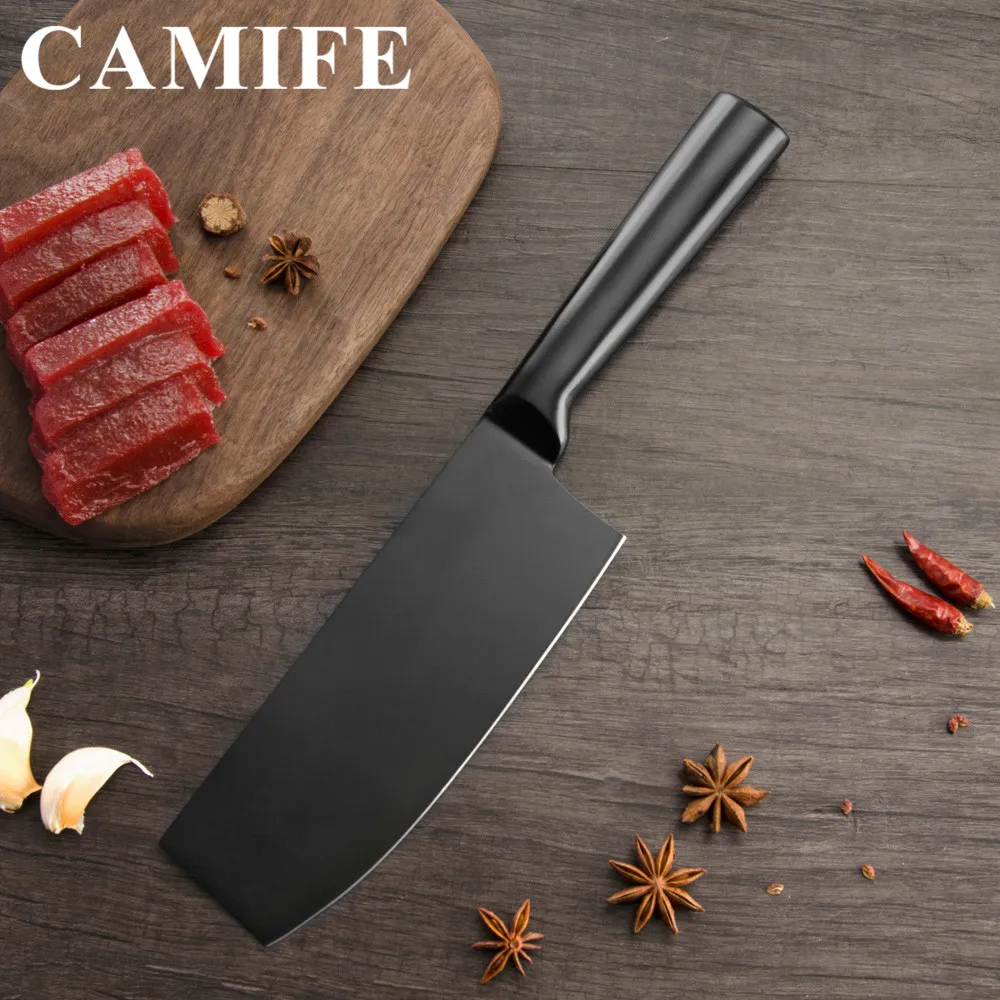 Черный японский кухонный нож из нержавеющей стали для накири с антипригарным