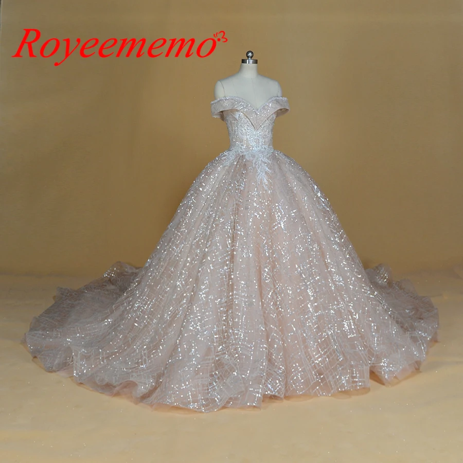 

Vestido de Noiva off shoulder wedding dress Vintage Robe De Mariage special lace design shiny luxurious wedding dress factory