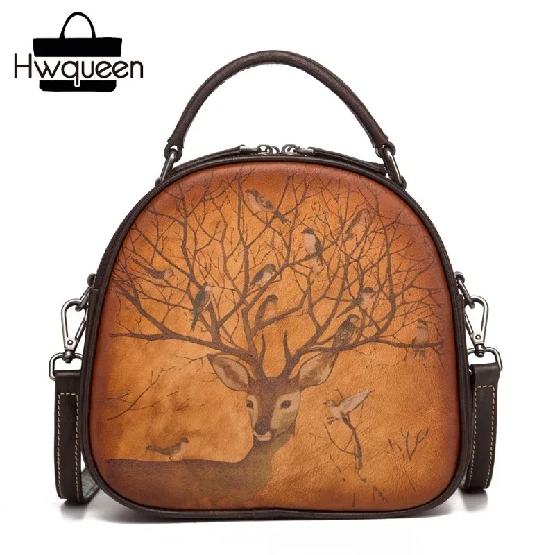 

Lovely Deer Printed Designer Genuine Leather Lady Shell Purse Woman Handbag Real Cow Skin Female Small Crossbody Shoulder Bag