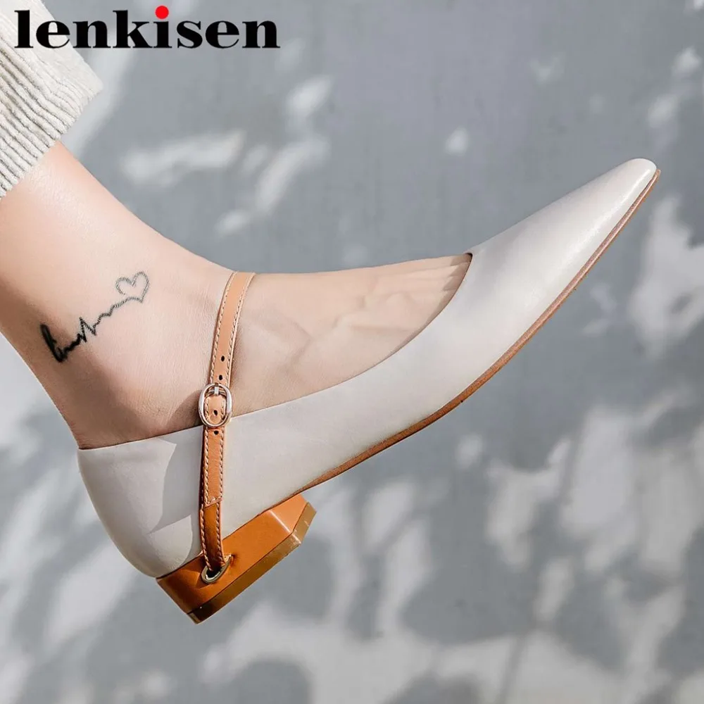 

Hot selling concise design genuine leather oxford pointed toe low heels buckle strap handmade mixed colors gorgeous pumps L9f2