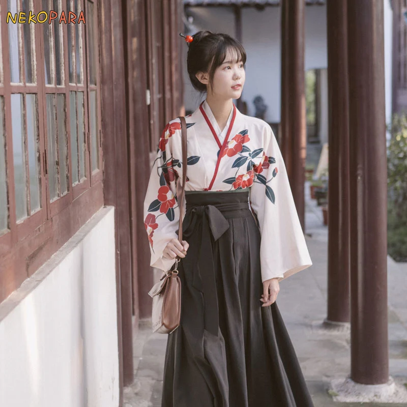 

Corn Poppy-Beautiful Women's Chinese Hanfu Style Red Camellia Embroidery Vintage Gorgerous Dress 2Pcs Set
