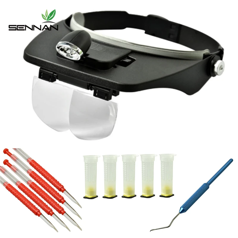 

Beekeeping Mobile Bug Tool Set LED Magnified Lens Wear+aluminium Handle Grafting Tool+plastic Grafting Tool Queen Cell Cup