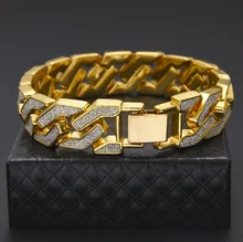

Men's Fashion Miami Bracelet Cuban Chain Link Alloy Iced Out Hip Hop Gold Silver Tone Heavy 18 MM Mens Bracelet 8.6 in Jewelry