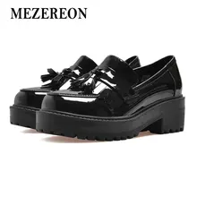 MEZEREON Весна Женская обувь на плоской платформе из натуральной кожи без застежек с кисточками Мокасины без каблука женские мокасины бахрома Повседневное Creeper