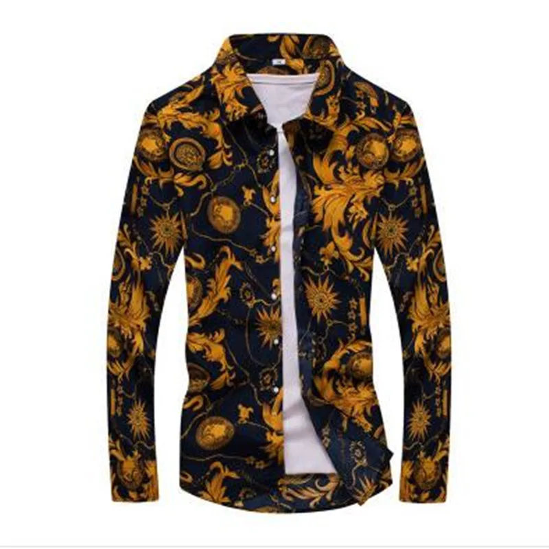 الرجال ملابس منقوشة بكم طويل قميص ضئيلة الأعمال الترفيه قميص زائد حجم 5XL الذكور عارضة العلامة التجارية قميص قمم 2019 جديد