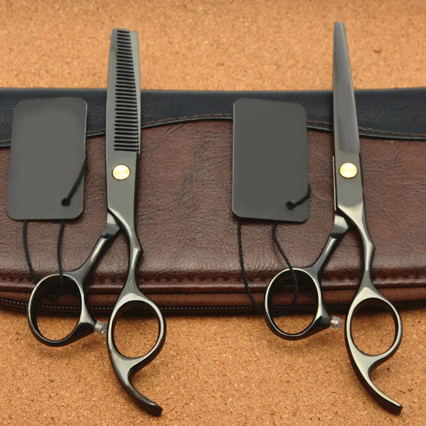 

6.0inch 17.5cm Japan 440C Black Colour Professional Human Hair Scissors Hairdressing Cutting Shears Thinning Scissors