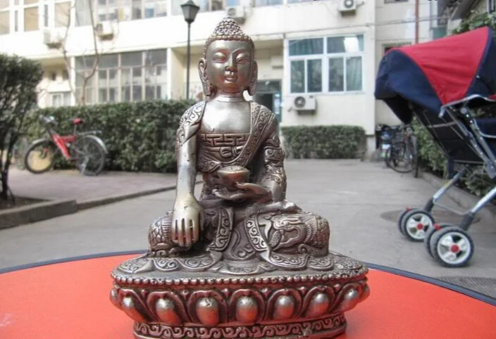 

Collectible bronze S2333 Tibet Buddhismn Temple exquisite Silver Dragon Sakyamuni Tathagata Buddha Statue (B0328)