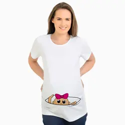 Peek A Boo Дизайн беременных короткий рукав Футболка Забавные топы Летняя одежда для Беременность Для женщин Abbigliamento Premaman