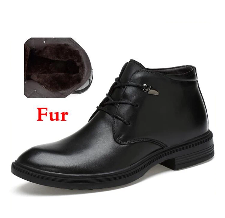 Модная мужская обувь; ботильоны размера плюс; очень теплые зимние ботинки из натуральной кожи; зимняя обувь ручной работы; большие размеры - Цвет: black fur