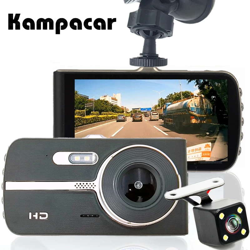 

Kampacar Rear View Camera 4.0" Car Camera Mini Dual Lens Dash Cam Auto Video Registrar 2 Camcorder Car Recorder With Two Cameras