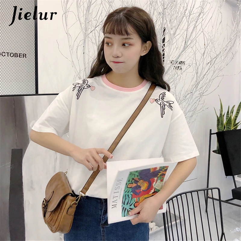 Jielur футболка женская с вышивкой в виде сердца Kawaii хипстерская одежда по аниме