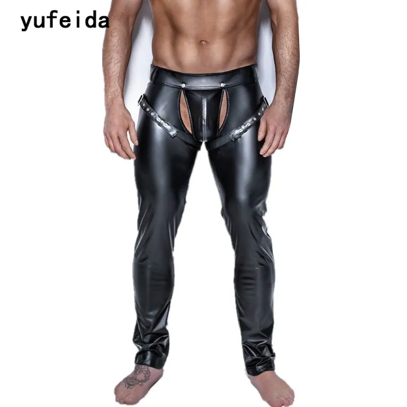 YUFEIDA Fashion Men PU Faux Leather Gothic Smooth Wet Look Catsuit Club
