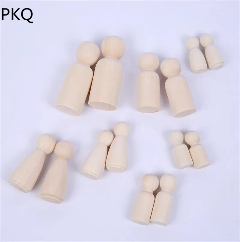 Different Size Handmade Unfinished Wooden Family Peg Dolls Toys Kid's DIY craft Supplies Wooden Gift Baby Teether