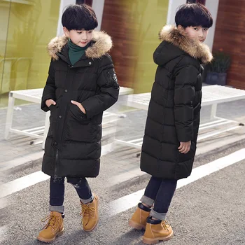 

Kids Winter Down Jacket 90% White Duck Down Children Outerwear Coat Natural Fur Collar For Teenagers Boys Parkas Coat Clj181