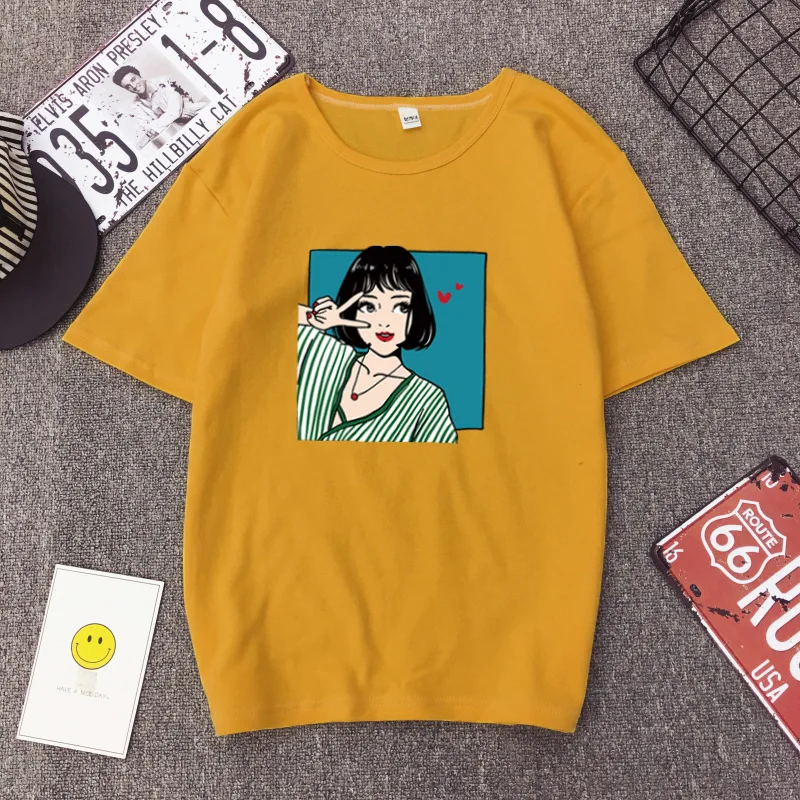 Прямая поставка футболка с надписью Peace sign Женская милая стильная жестами Kawaii