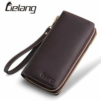 

Genuine leather Wallet For Men Cluth Wristlet Wallet Double Zipper Purse Large Capacity Card Holder Male Passport Wallets Long