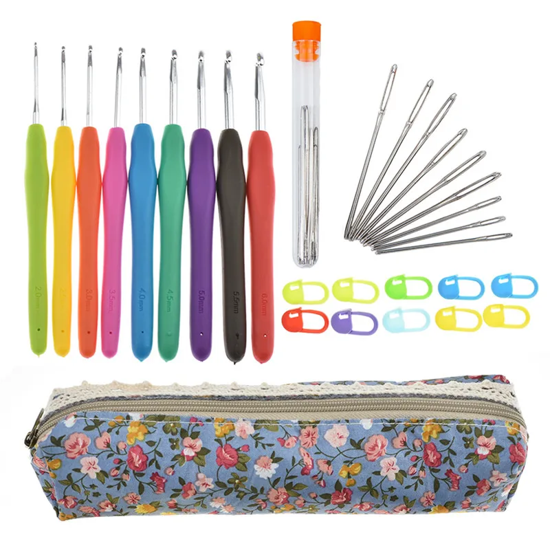 New Crochet Hooks Set Needles Yarn Knitting Hooks With Blue Case 2.0mm-6.0mm  Ergonomic Handle Crochet Hooks For Women DIY Craft (1)