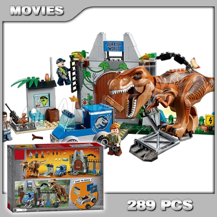 

289Pcs Jurassic World Juniors T. rex Breakout Dinosaur Jungle Base Model Building Blocks Kids Toys Bricks Compatible with Lego