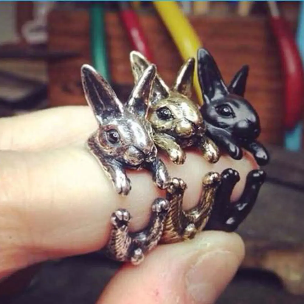 Новая мода Регулируемый размер милый дизайн женские кольца кролик в форме животного вокруг кольца для женщин подарок для девушек