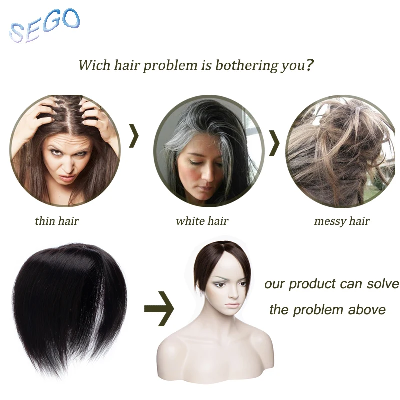 SEGO 6 Inches 10*10 Fine Mono Straight Hair Topper Toupee For Women Off Black 3 Clips in Human Hair Pieces Non-Remy Hair 30g SEGO 6 Inches 10*10 Fine Mono Straight Hair Topper Toupee For Women Off Black 3 Clips in Human Hair Pieces Non-Remy Hair 30g