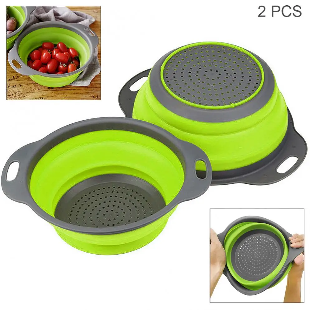 

2pcs/set Telescopic Foldable Silicone Strainers Colander Set Fruit Vegetable Basket for Home Fruit Cleaning / Kitchen Storage