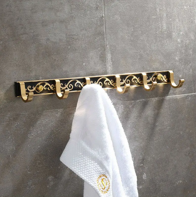 Robe Hooks Space Aluminum Bathroom Wall Carving Robe Hooks 6 Row Hook Coat Hanger Door Hooks For