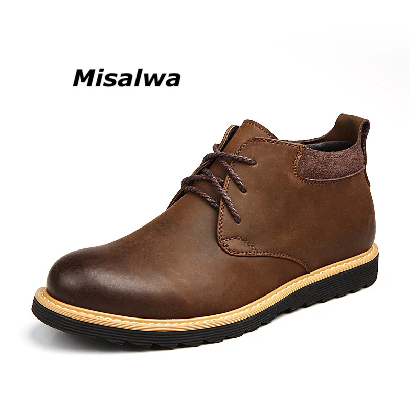 Misalwa/сезон осень-зима; мужские кожаные ботильоны на шнуровке; мужские деловые Теплые полусапоги; обувь на резиновой подошве; Прямая поставка