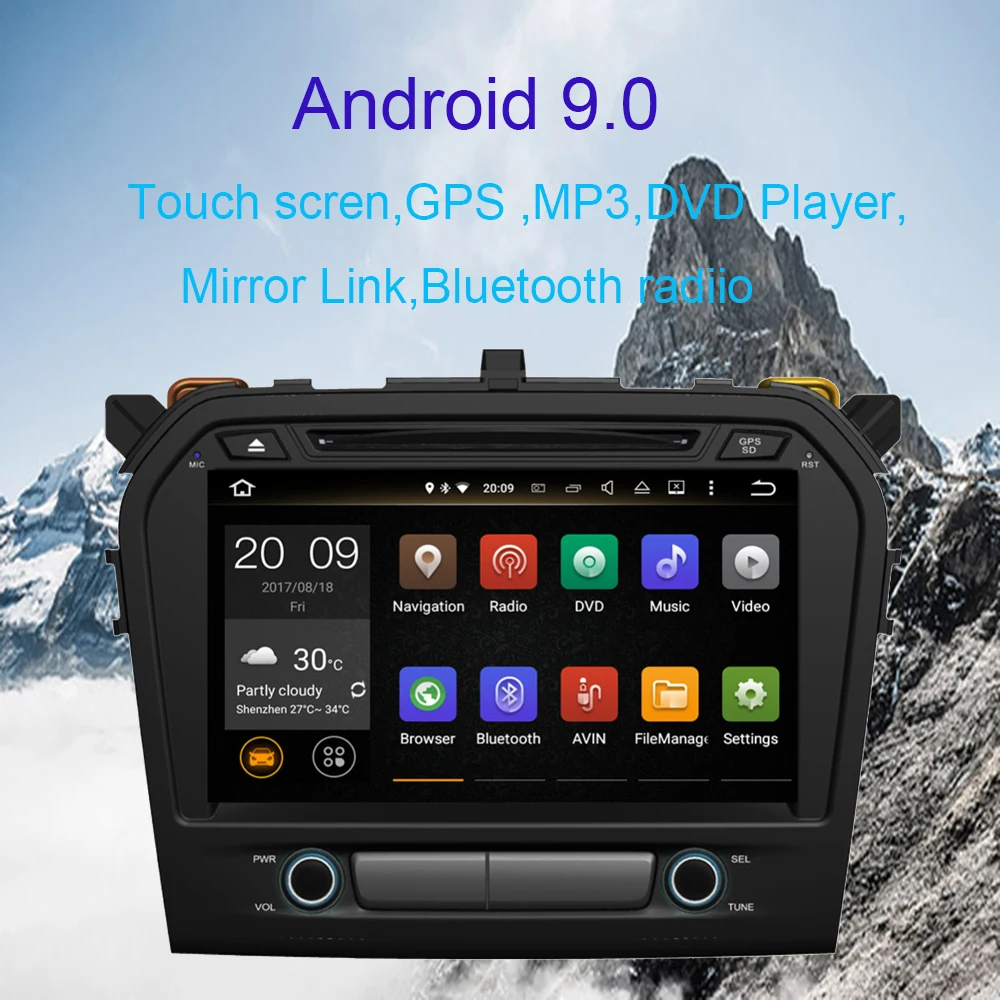 Discount 9 Inch Android 9.0 Octa Core 4GB RAM Car Radio Stereo with Multimedia Player For Suzuki Grand Vitara 2015-2019Car GPS Navigation 0