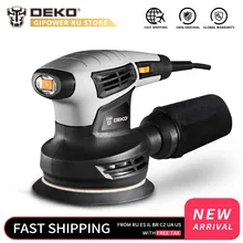 DEKO QD6206R 280 Вт случайная орбитальная шлифовальная машина для работы по дереву с 15 листами наждачной бумаги выхлопа пыли и гибридной пыли канистра