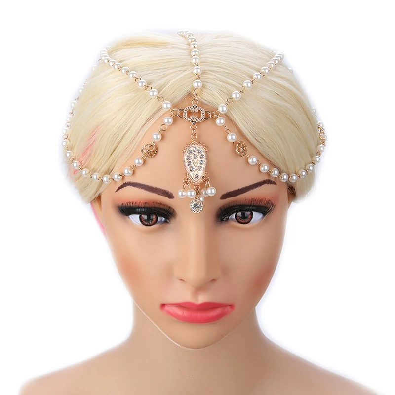 Винтажный богемный стиль Хрустальный головной убор Deco Flapper цвета слоновой кости