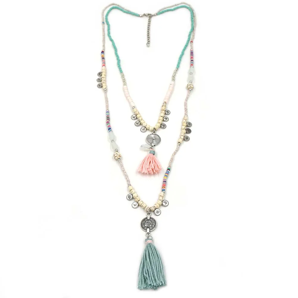2017 New handmade creative tessal pendents necklace unique boho Bohemia long Necklaces Multy layers Seedbeads chain necklace